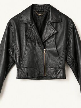 Vintage Linea Pelle Black Leather Moto Jacket Italy 42 Cropped Dolman 80s 90s